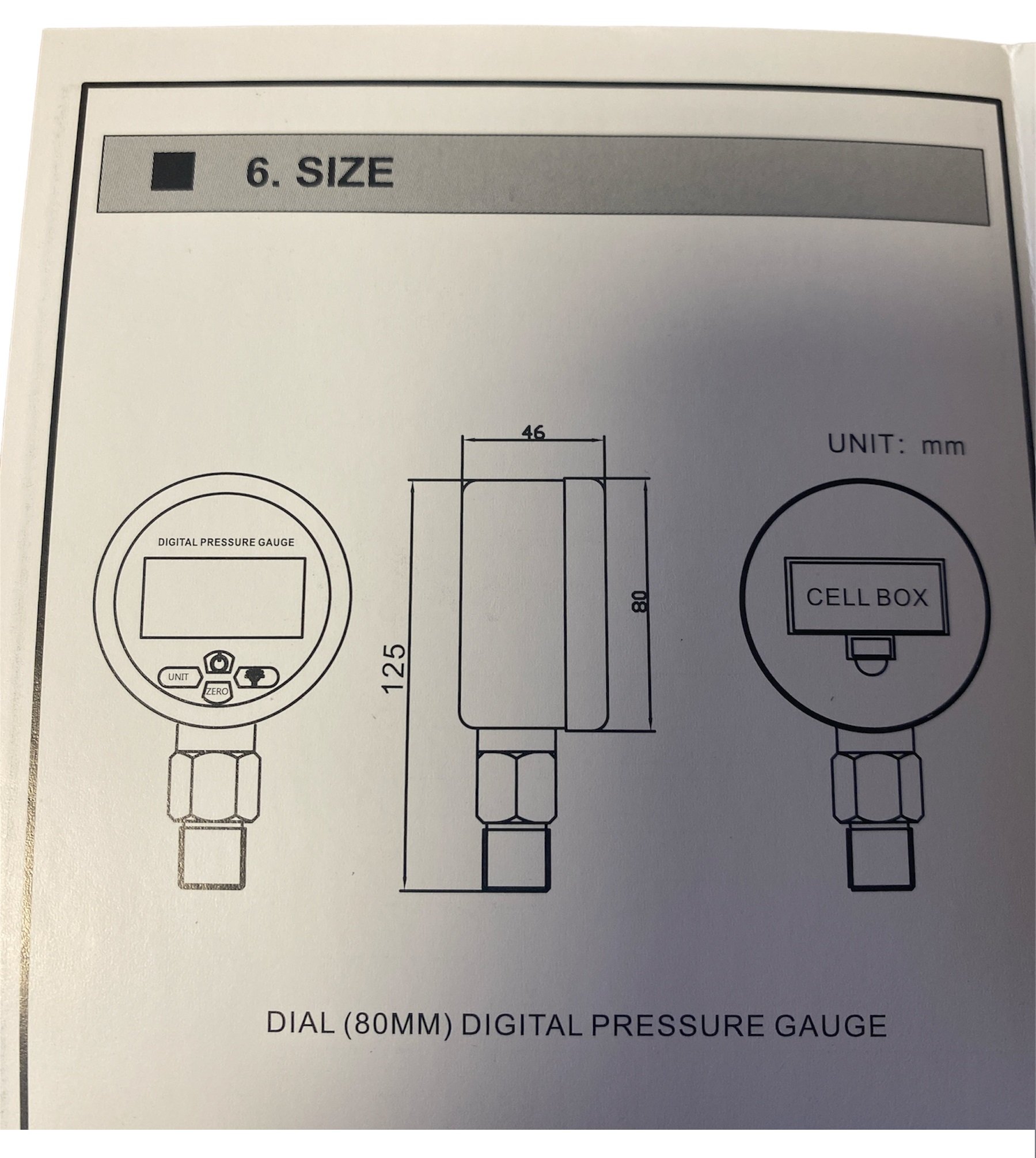 Dijital Manometre, Bar,Psi,Kg-cm2,Kpa,Mpa Göstergeli Dijital Basınç Gösterge Saati mesens mpg300 teknik çizimi ve boyutları