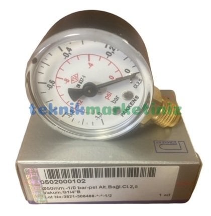 Ø50mm -1 / 0 Bar Alttan Bağlantılı Kurutip G1/4'' Vakummetre, Vakum Göstergesi CL2,5 PAKKENS 0502000102